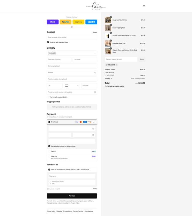 Farm to Skin checkout page showing Farm to Skin coupon code box | Screenshot taken by SimplyCodes community member on Sep 8, 2025