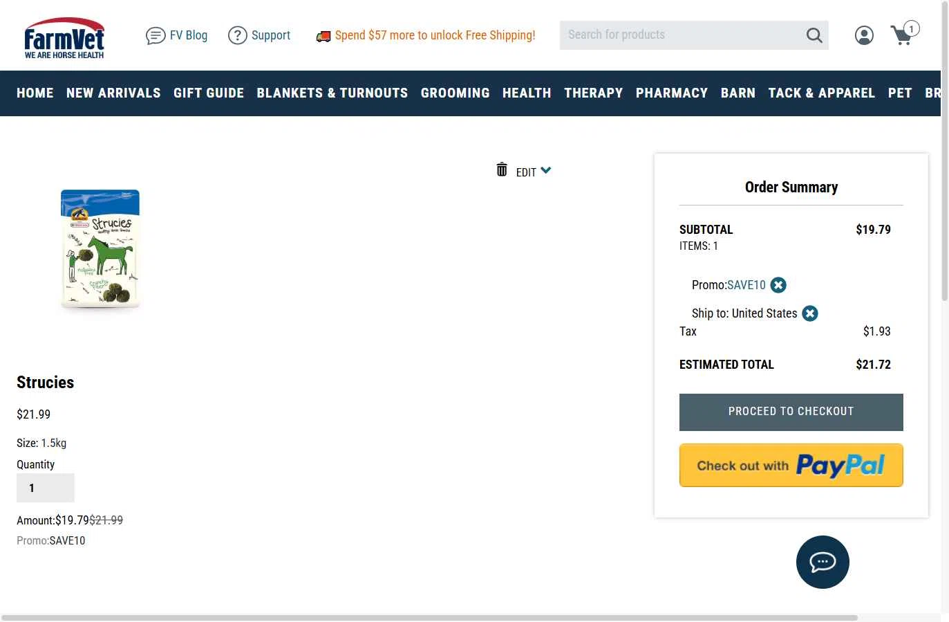 FarmVet checkout page showing FarmVet promo code box | Screenshot taken by SimplyCodes community member on Jan 8, 2026