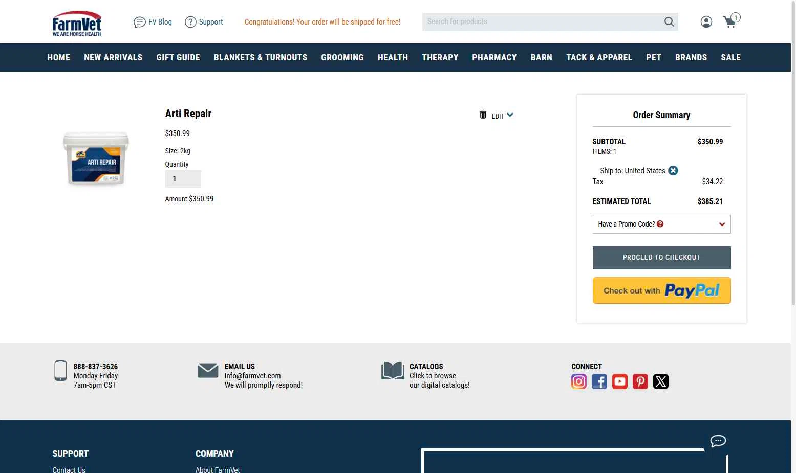 FarmVet checkout page showing FarmVet promo code box | Screenshot taken by SimplyCodes community member on Jan 8, 2026