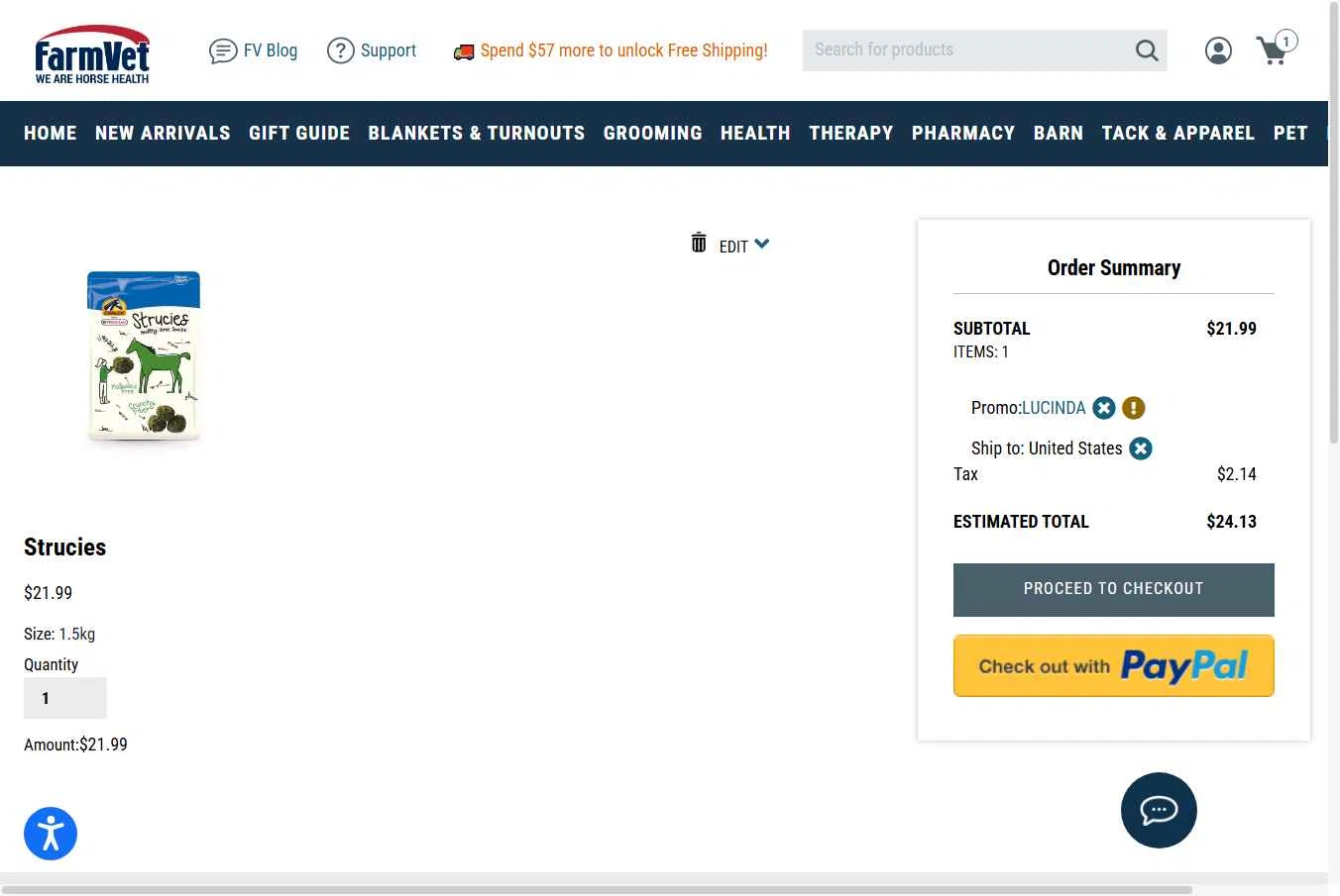 FarmVet checkout page showing FarmVet promo code box | Screenshot taken by SimplyCodes community member on Jan 29, 2026