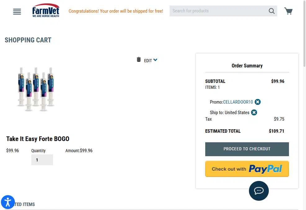 FarmVet checkout page showing FarmVet promo code box | Screenshot taken by SimplyCodes community member on Feb 4, 2026