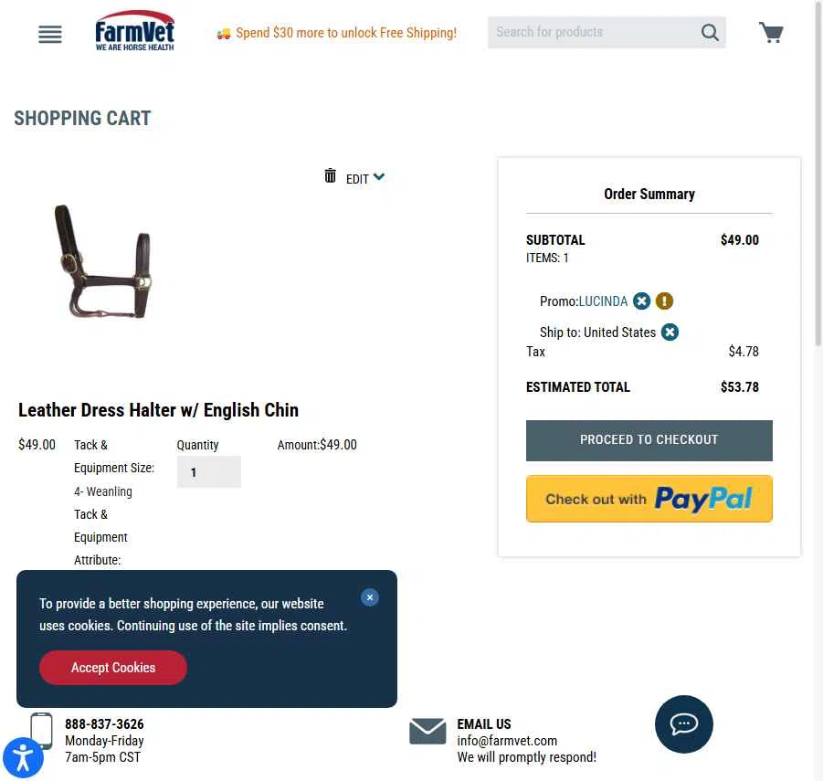 FarmVet checkout page showing FarmVet promo code box | Screenshot taken by SimplyCodes community member on Dec 14, 2025