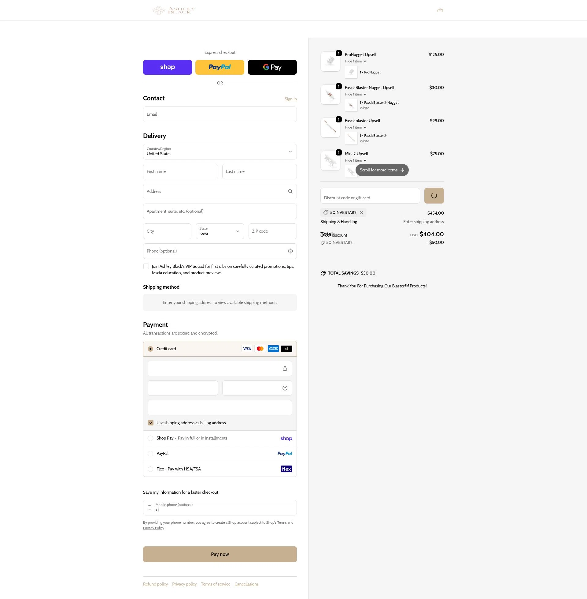 FasciaBlaster checkout page showing FasciaBlaster discount code box | Screenshot taken by SimplyCodes community member on Feb 21, 2026