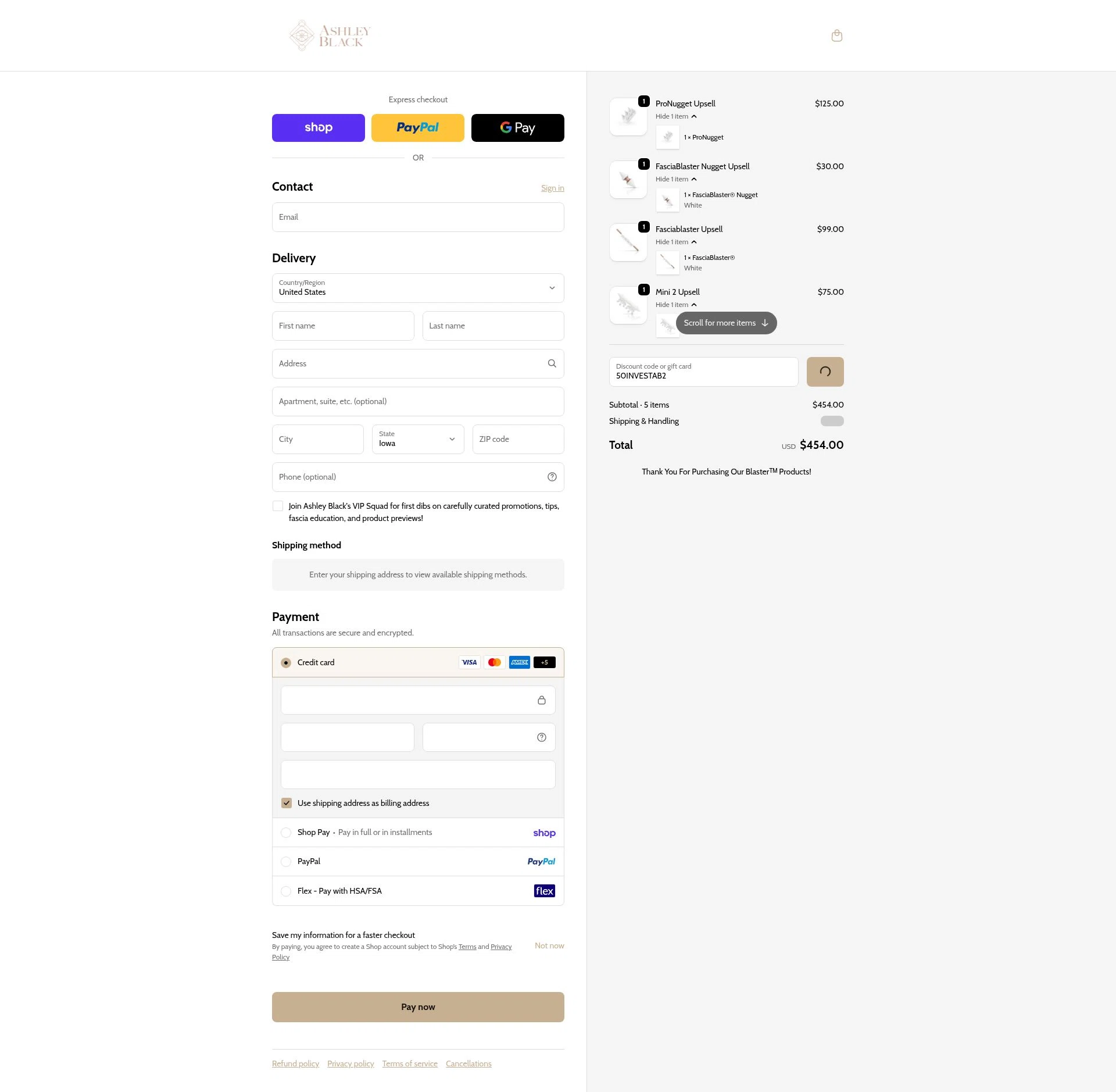 FasciaBlaster checkout page showing FasciaBlaster discount code box | Screenshot taken by SimplyCodes community member on Feb 16, 2026