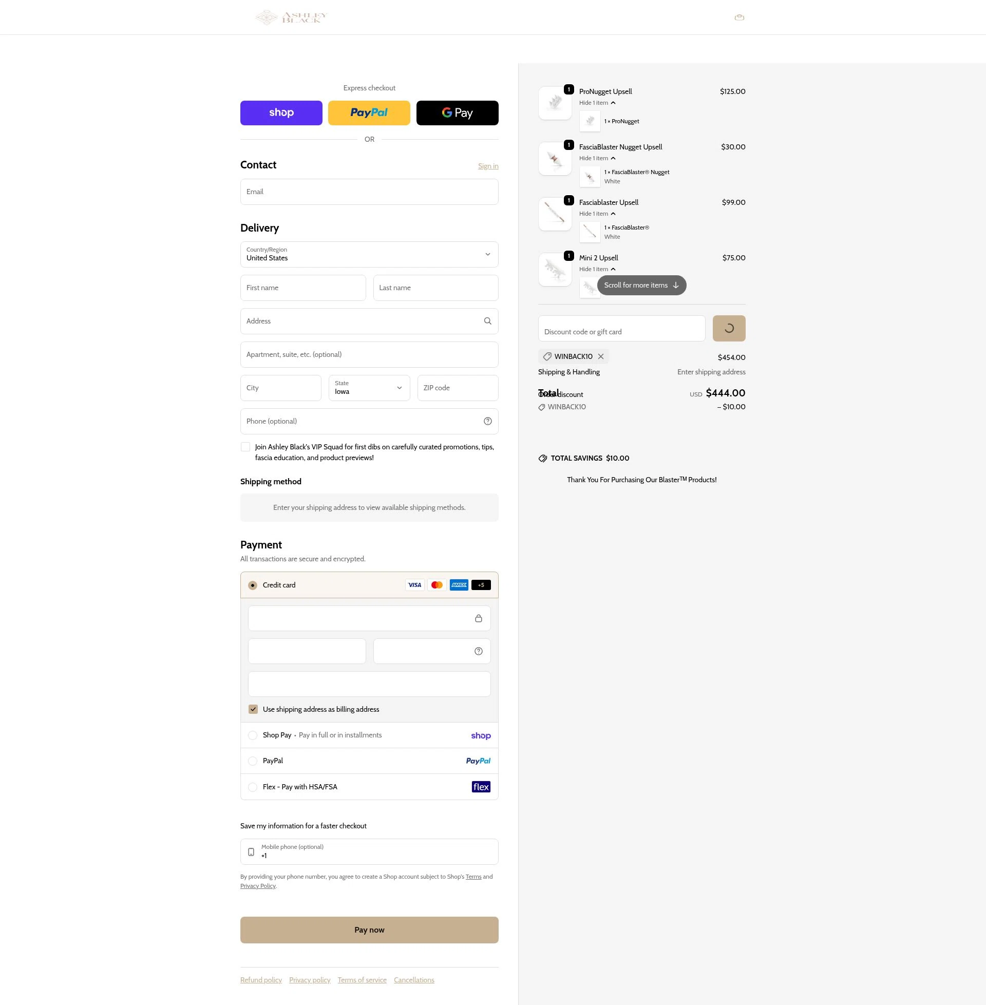 FasciaBlaster checkout page showing FasciaBlaster discount code box | Screenshot taken by SimplyCodes community member on Feb 21, 2026