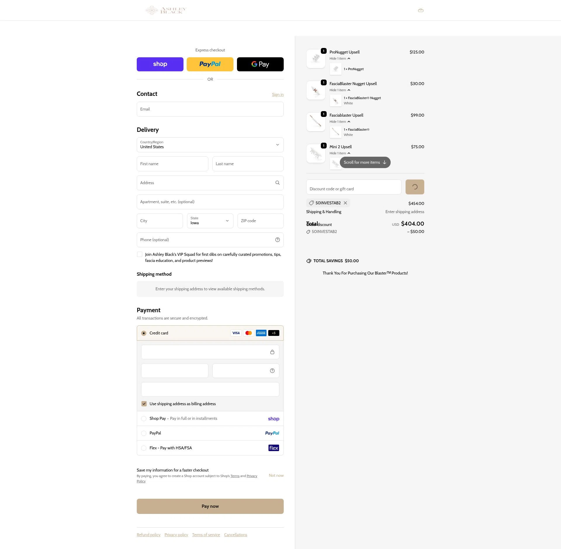FasciaBlaster checkout page showing FasciaBlaster discount code box | Screenshot taken by SimplyCodes community member on Feb 17, 2026
