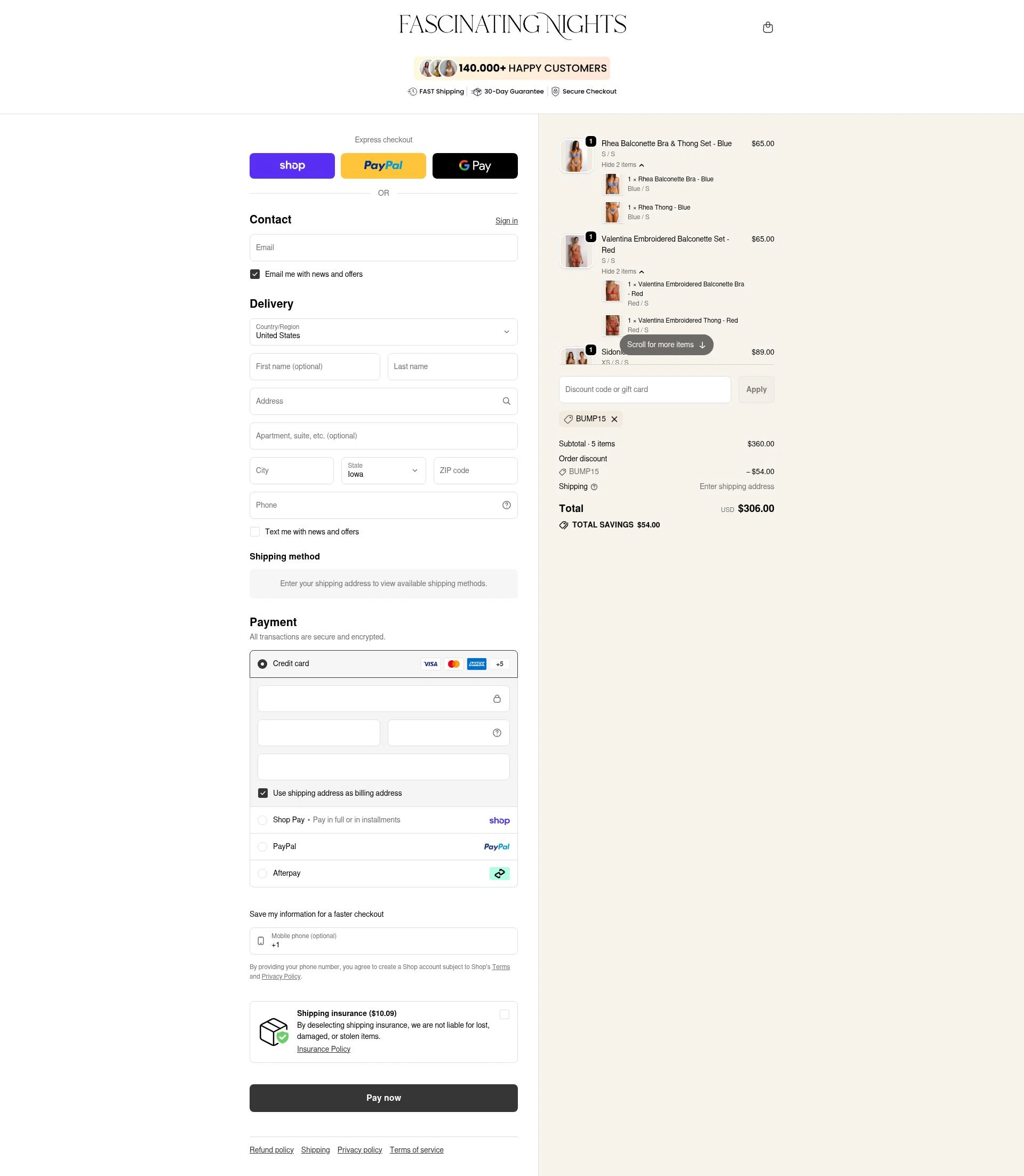 Fascinating Nights checkout page showing Fascinating Nights discount code box | Screenshot taken by SimplyCodes community member on Feb 13, 2026