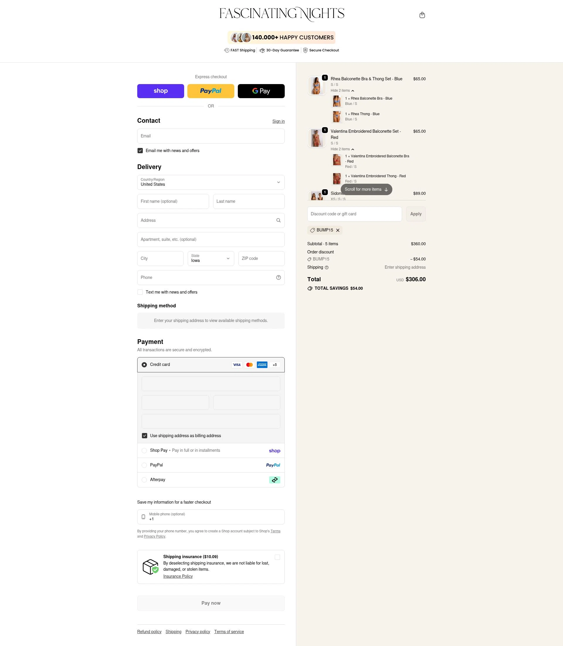 Fascinating Nights checkout page showing Fascinating Nights discount code box | Screenshot taken by SimplyCodes community member on Feb 18, 2026