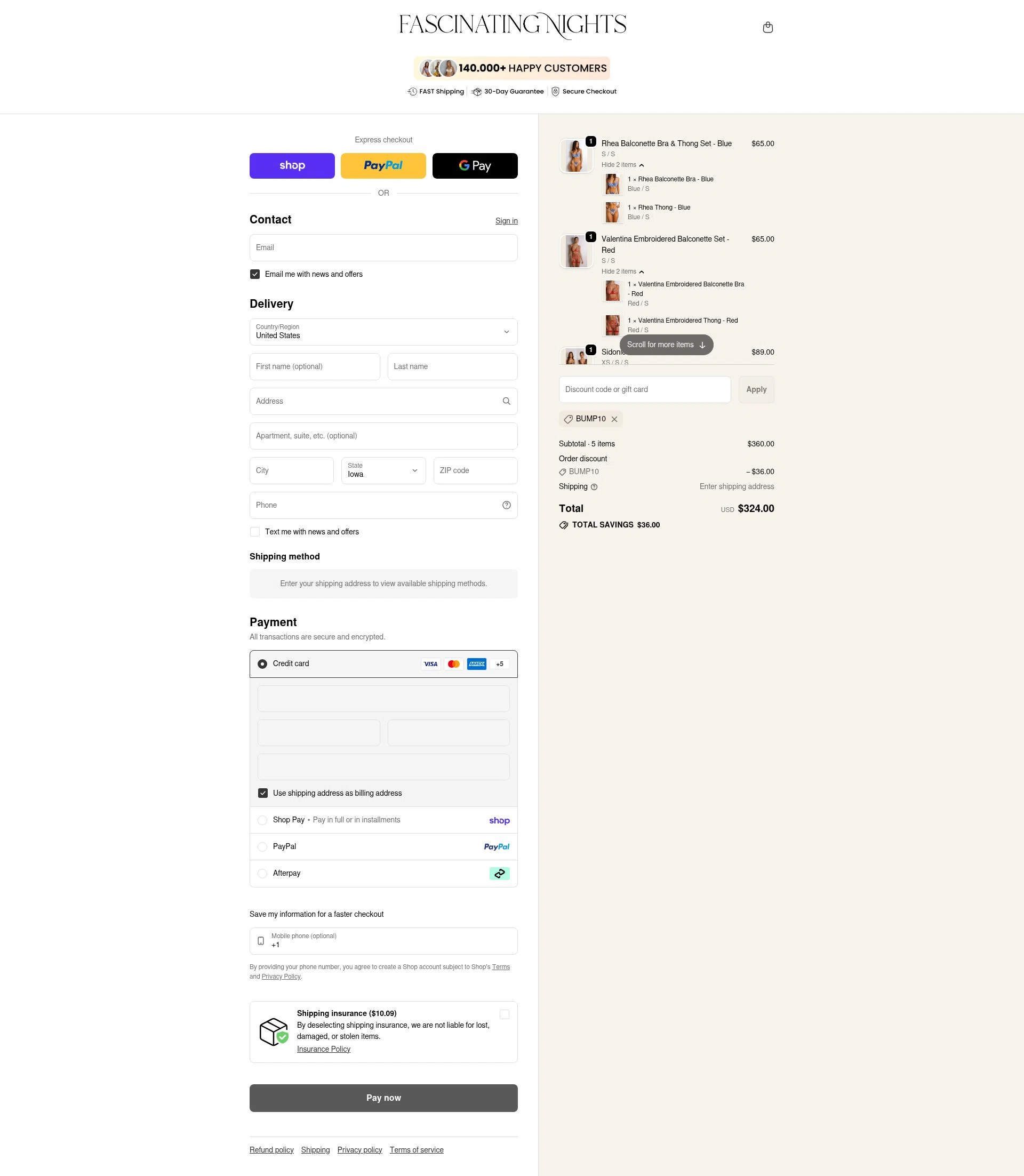 Fascinating Nights checkout page showing Fascinating Nights discount code box | Screenshot taken by SimplyCodes community member on Feb 18, 2026