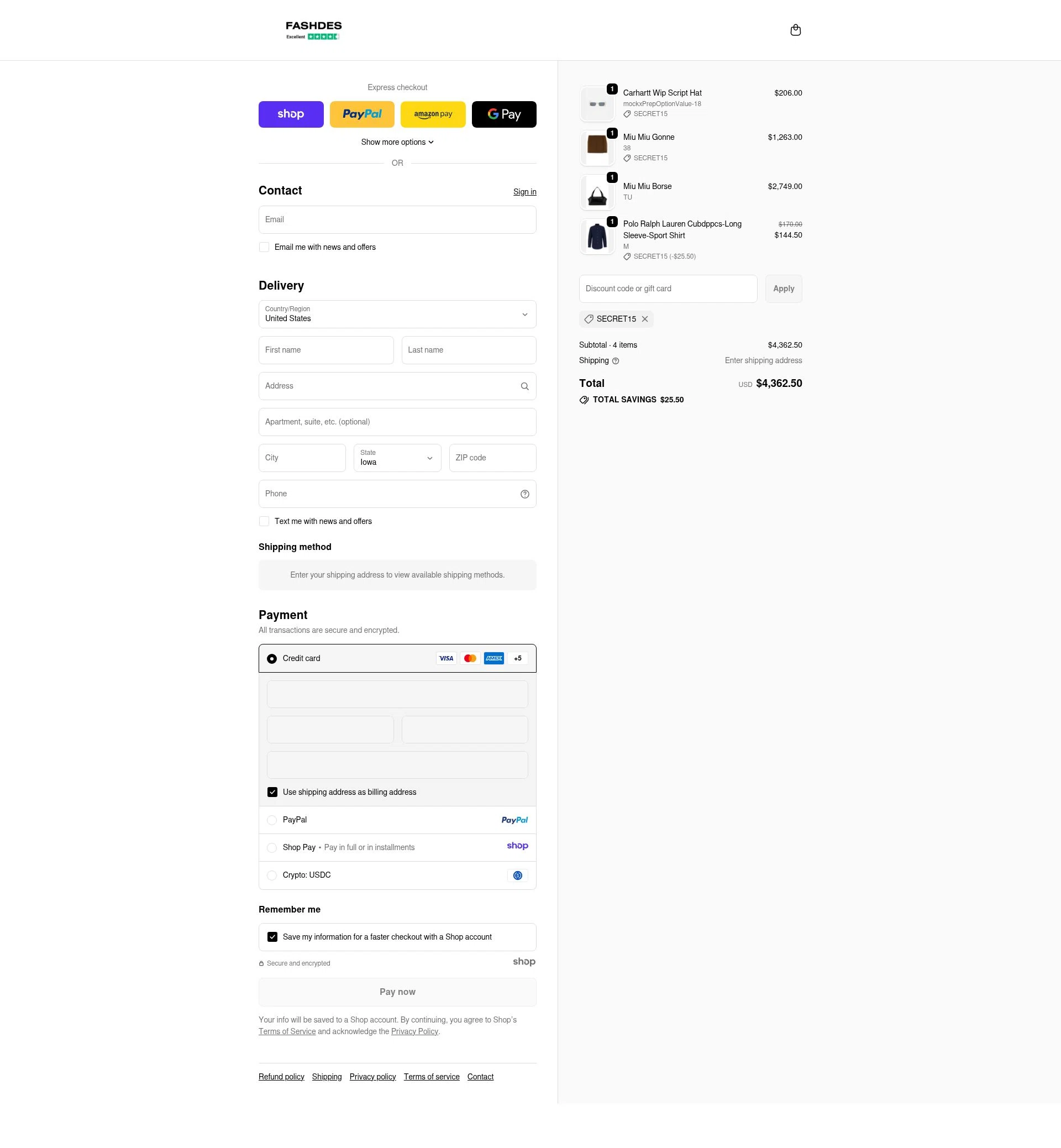 Fashdes checkout page showing Fashdes coupon code box | Screenshot taken by SimplyCodes community member on Nov 28, 2025
