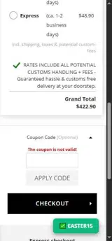 EASTER15 coupon verification screenshot