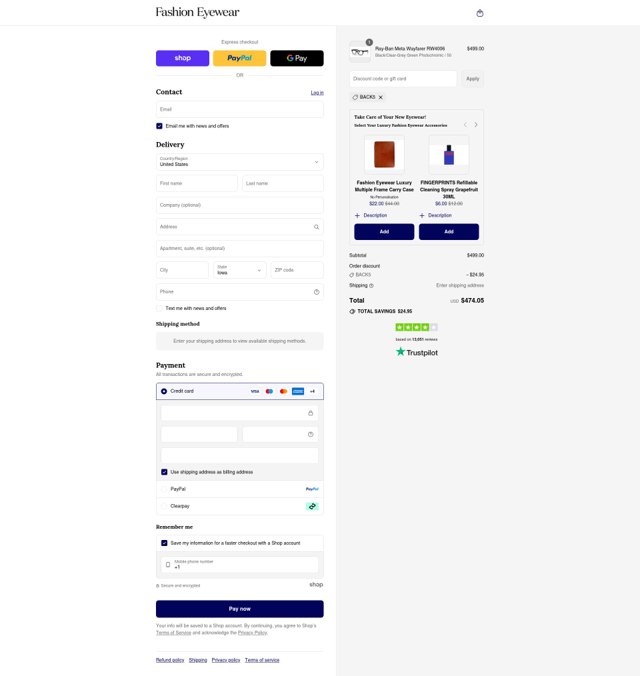 Fashion Eyewear checkout page showing Fashion Eyewear discount code box | Screenshot taken by SimplyCodes community member on Sep 1, 2025