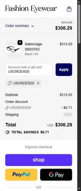 USORDER20 coupon verification screenshot