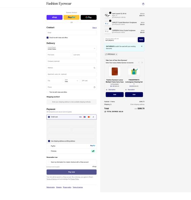 Fashion Eyewear checkout page showing Fashion Eyewear discount code box | Screenshot taken by SimplyCodes community member on Sep 30, 2025
