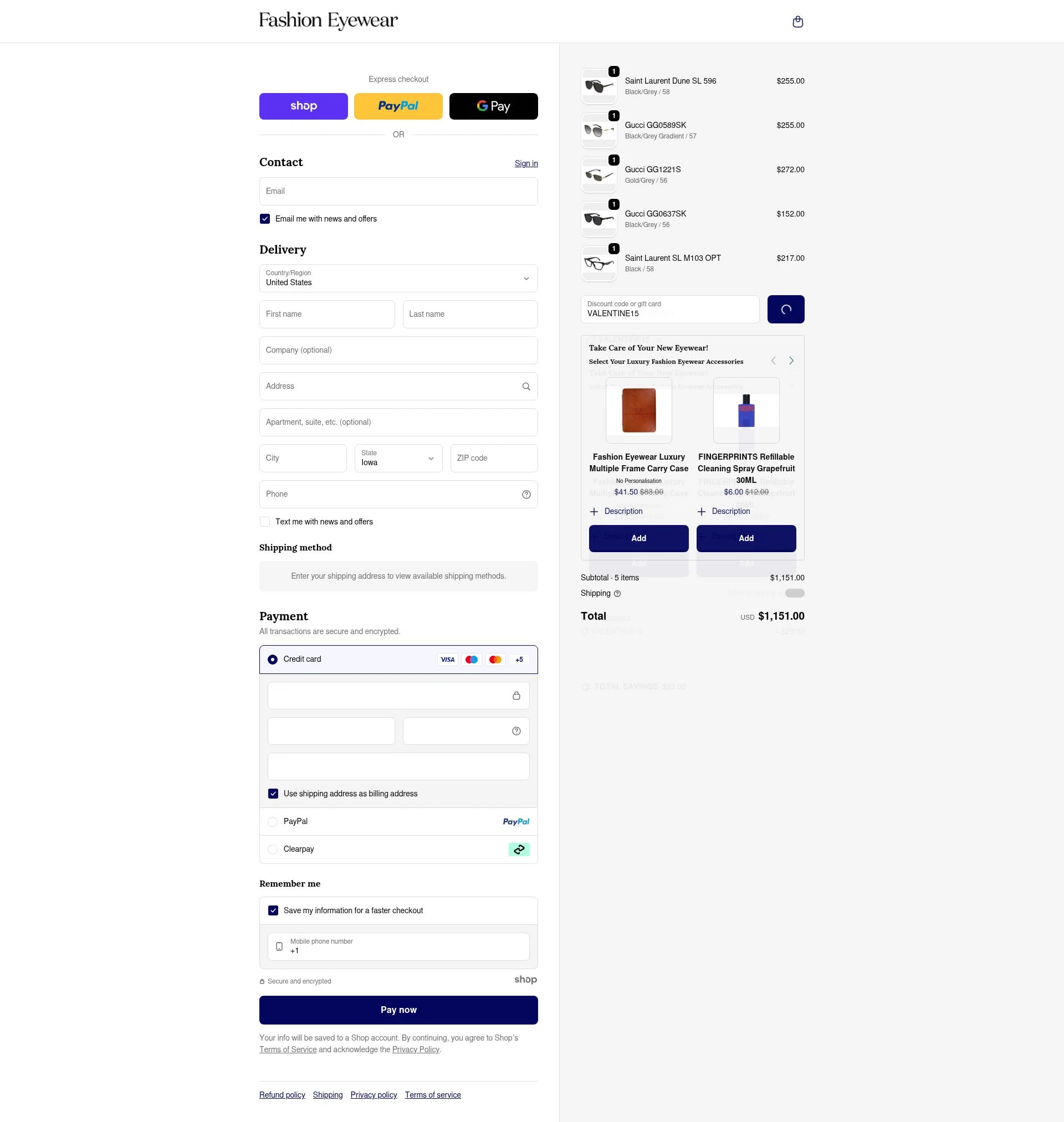 Fashion Eyewear checkout page showing Fashion Eyewear discount code box | Screenshot taken by SimplyCodes community member on Dec 25, 2025