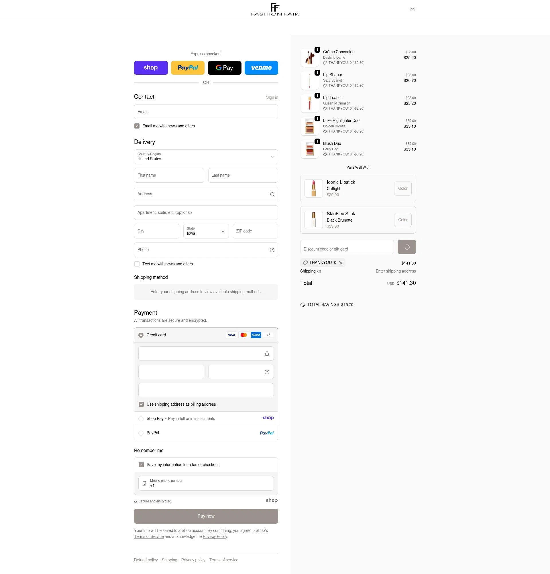 Fashion Fair checkout page showing Fashion Fair coupon code box | Screenshot taken by SimplyCodes community member on Jan 7, 2026