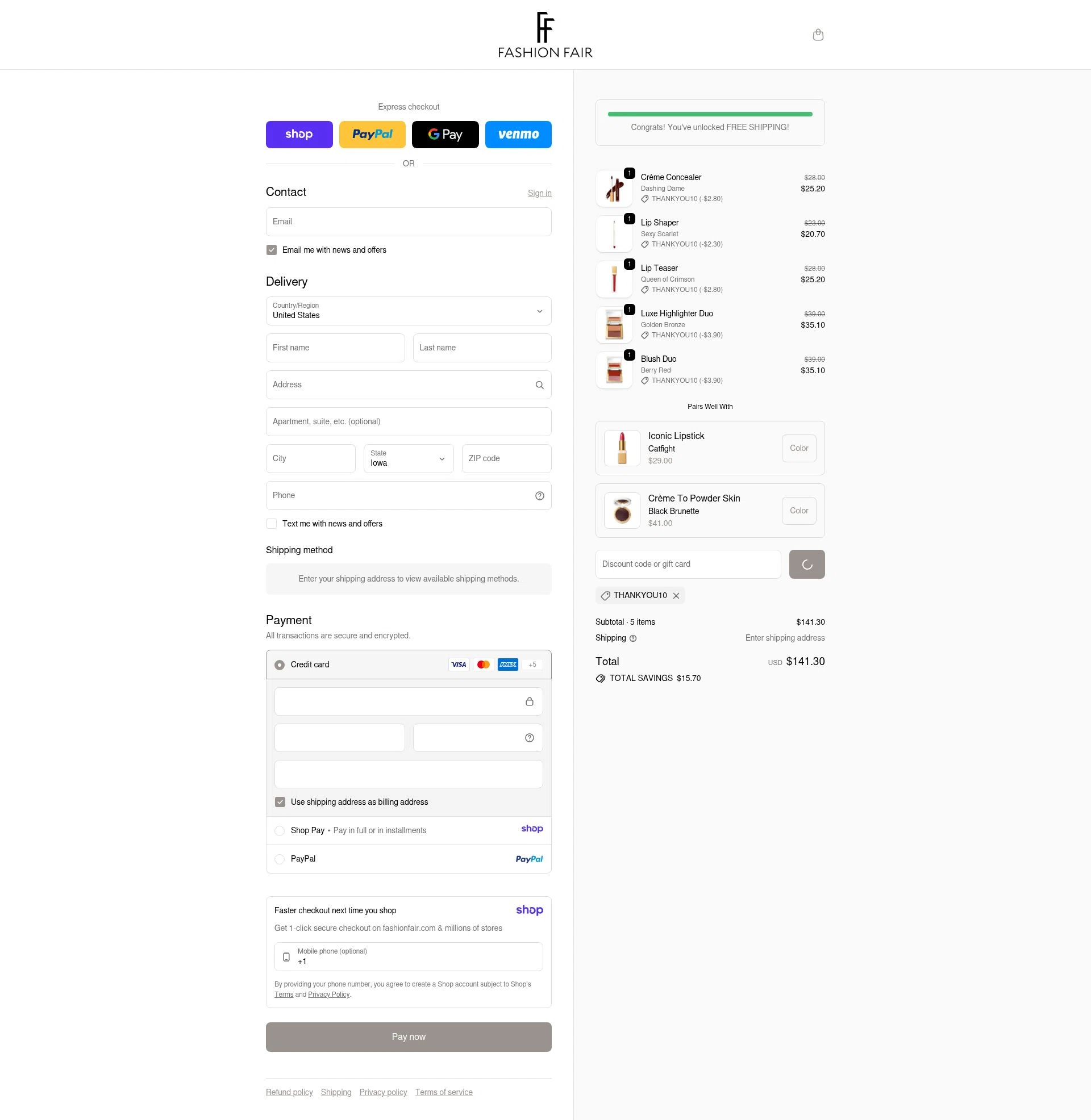 Fashion Fair checkout page showing Fashion Fair coupon code box | Screenshot taken by SimplyCodes community member on Jan 12, 2026