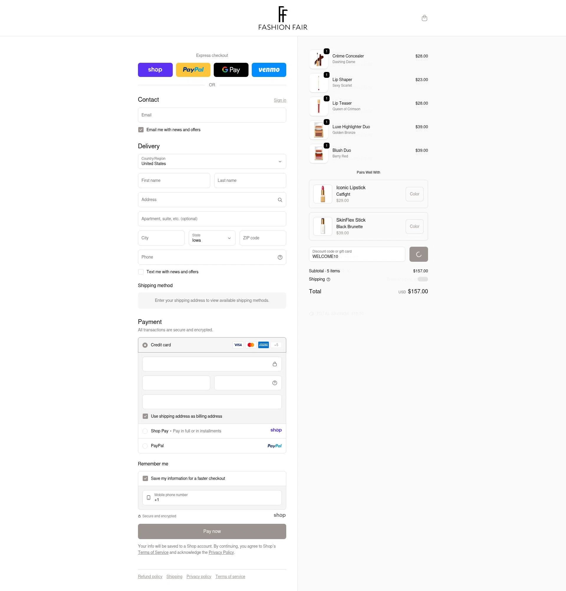 Fashion Fair checkout page showing Fashion Fair coupon code box | Screenshot taken by SimplyCodes community member on Jan 2, 2026