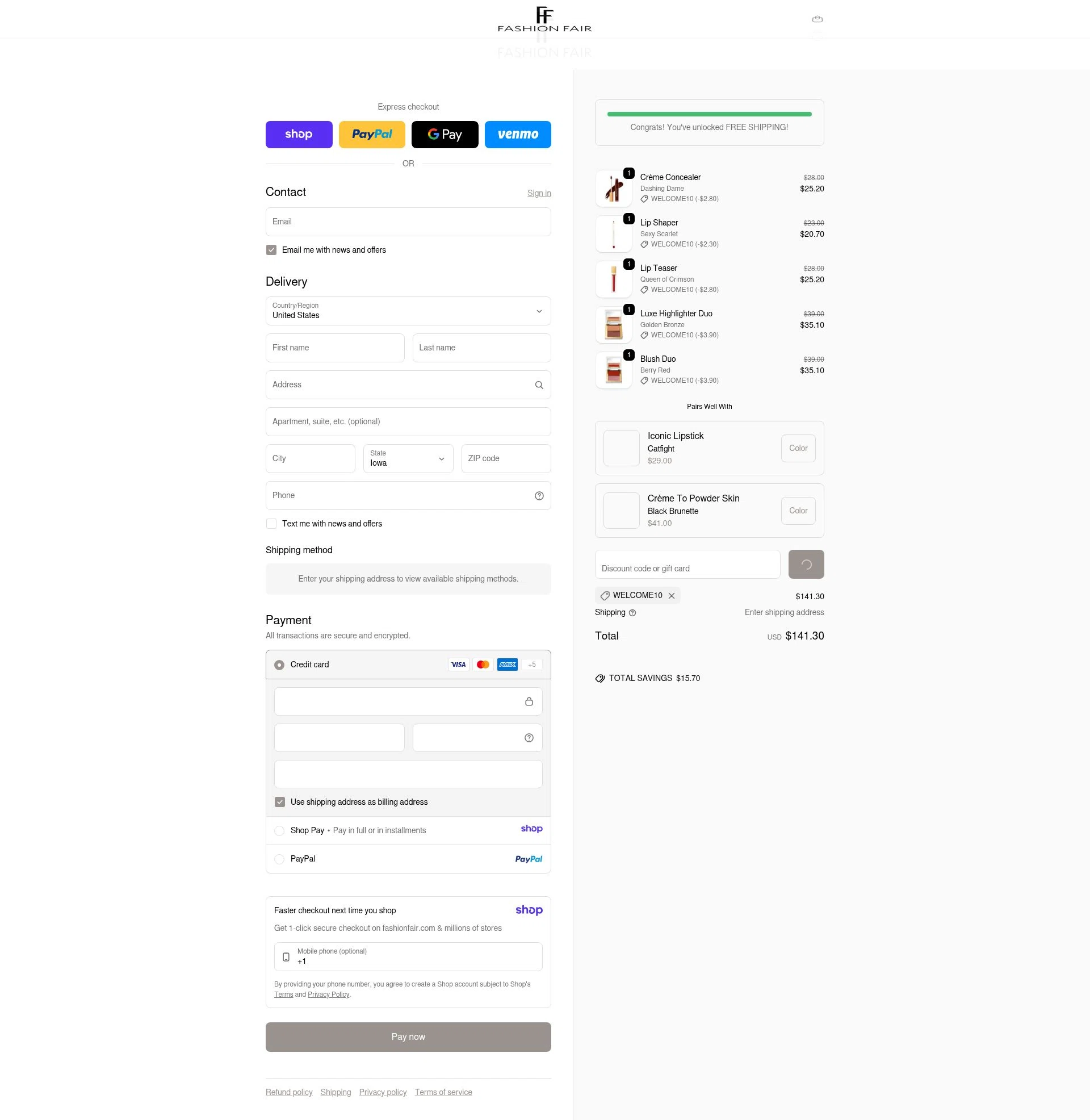 Fashion Fair checkout page showing Fashion Fair coupon code box | Screenshot taken by SimplyCodes community member on Jan 12, 2026