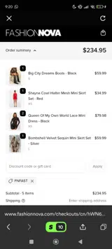 Fashion Nova coupon verification screenshot