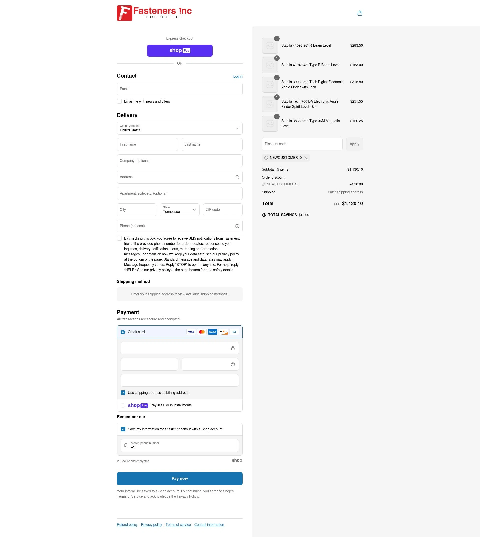 Fasteners Inc checkout page showing Fasteners Inc discount code box | Screenshot taken by SimplyCodes community member on Jun 26, 2025