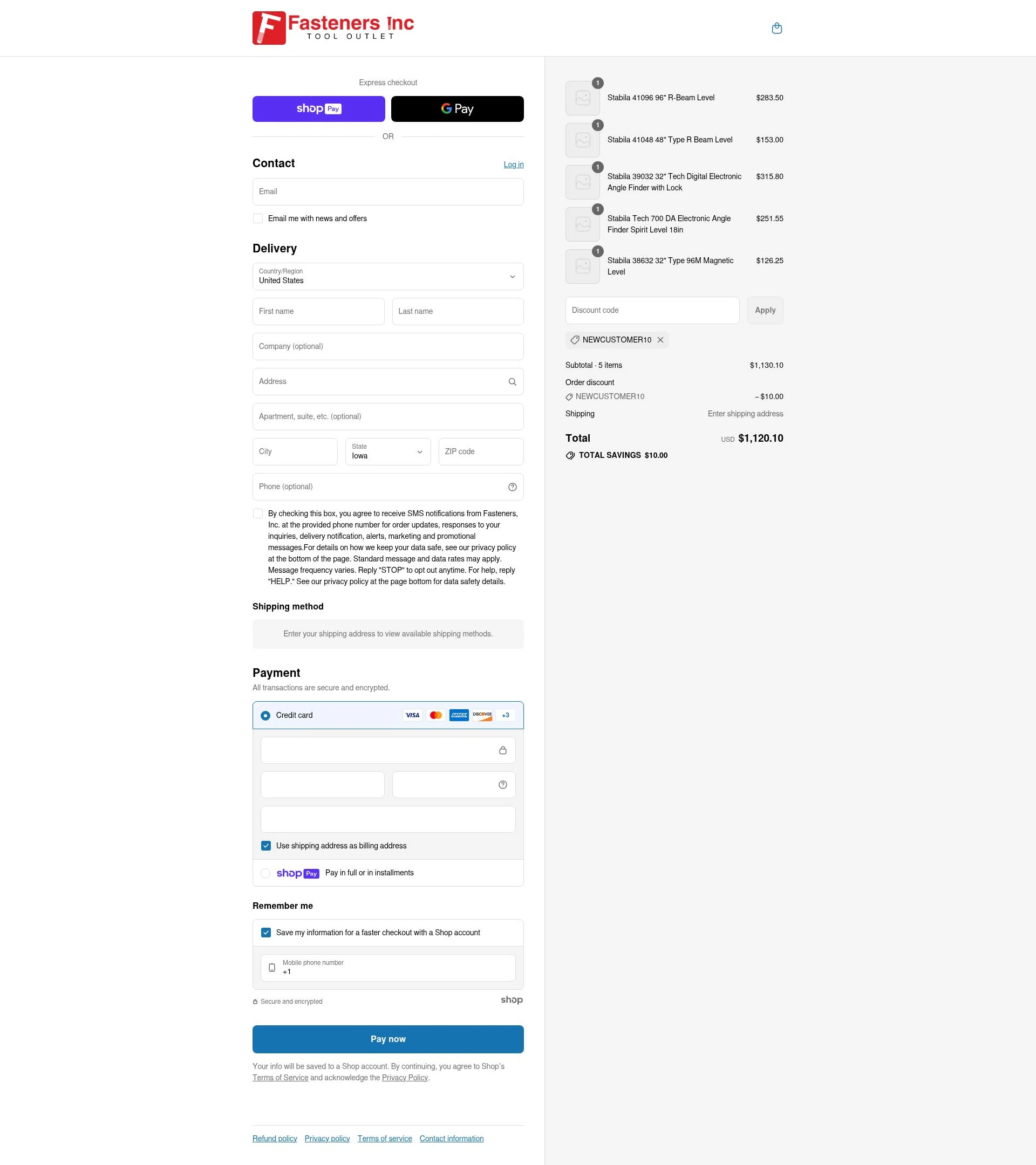 Fasteners Inc checkout page showing Fasteners Inc discount code box | Screenshot taken by SimplyCodes community member on Jul 11, 2025