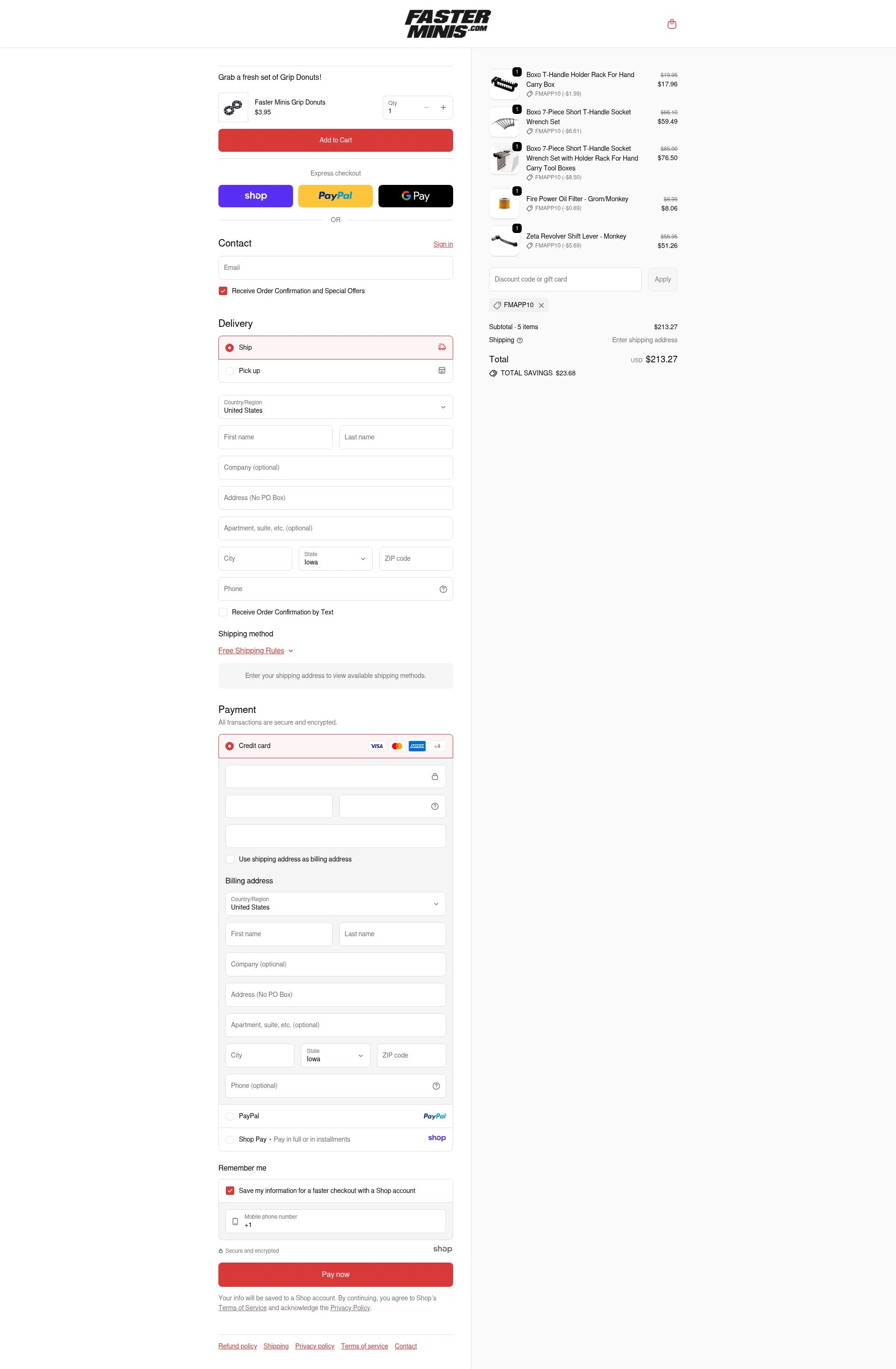Faster-Minis checkout page showing Faster-Minis promo code box | Screenshot taken by SimplyCodes community member on Nov 20, 2025