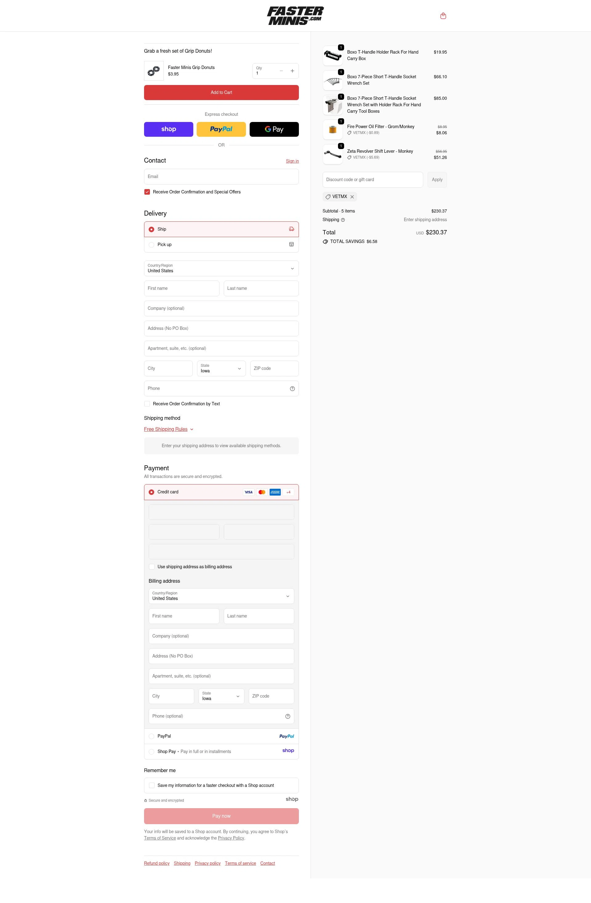 Faster-Minis checkout page showing Faster-Minis promo code box | Screenshot taken by SimplyCodes community member on Nov 25, 2025