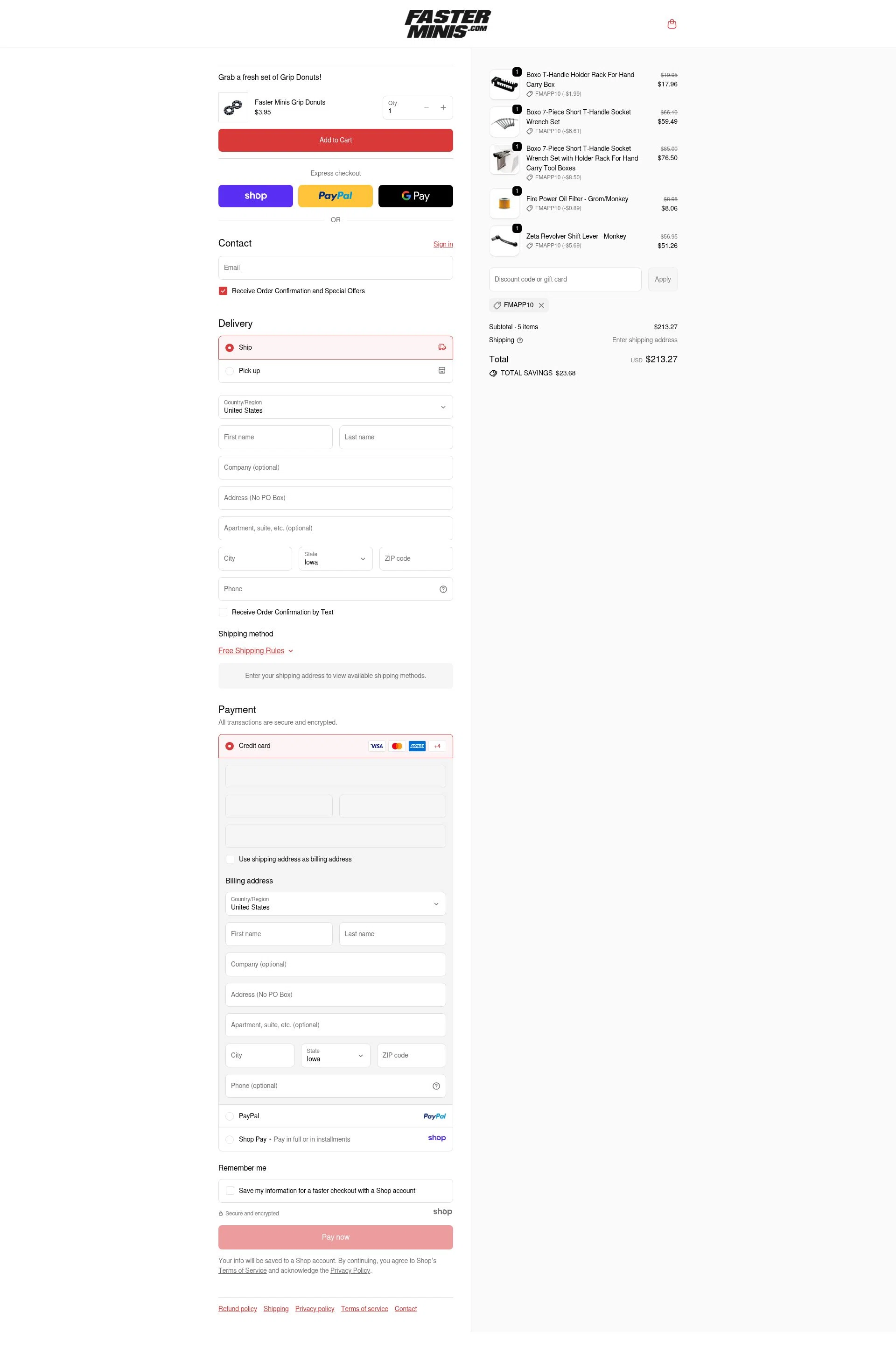 Faster-Minis checkout page showing Faster-Minis promo code box | Screenshot taken by SimplyCodes community member on Nov 15, 2025