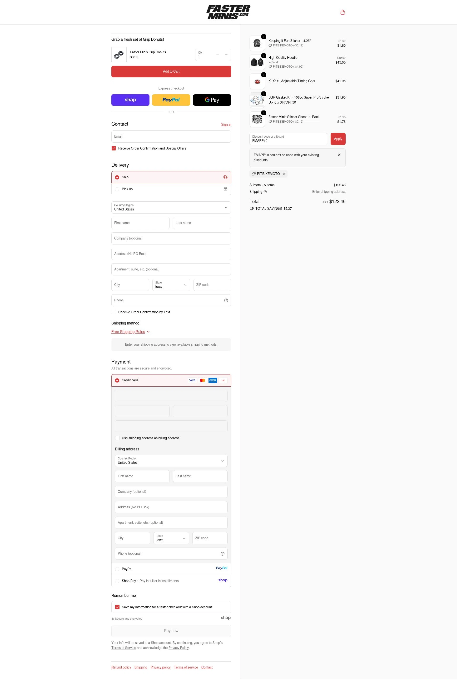 Faster-Minis checkout page showing Faster-Minis promo code box | Screenshot taken by SimplyCodes community member on Oct 28, 2025