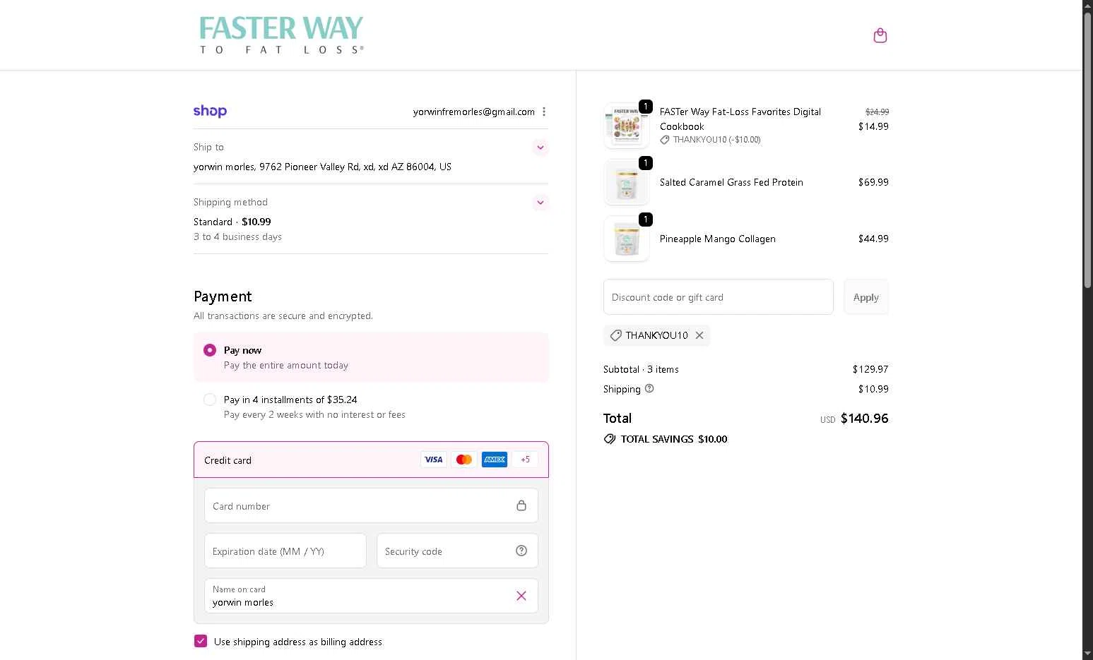 Faster Way To Fat Loss checkout page showing Faster Way To Fat Loss coupon code box | Screenshot taken by SimplyCodes community member on Nov 4, 2025