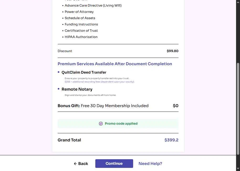 FastWill checkout page showing FastWill promo code box | Screenshot taken by SimplyCodes community member on Oct 28, 2025