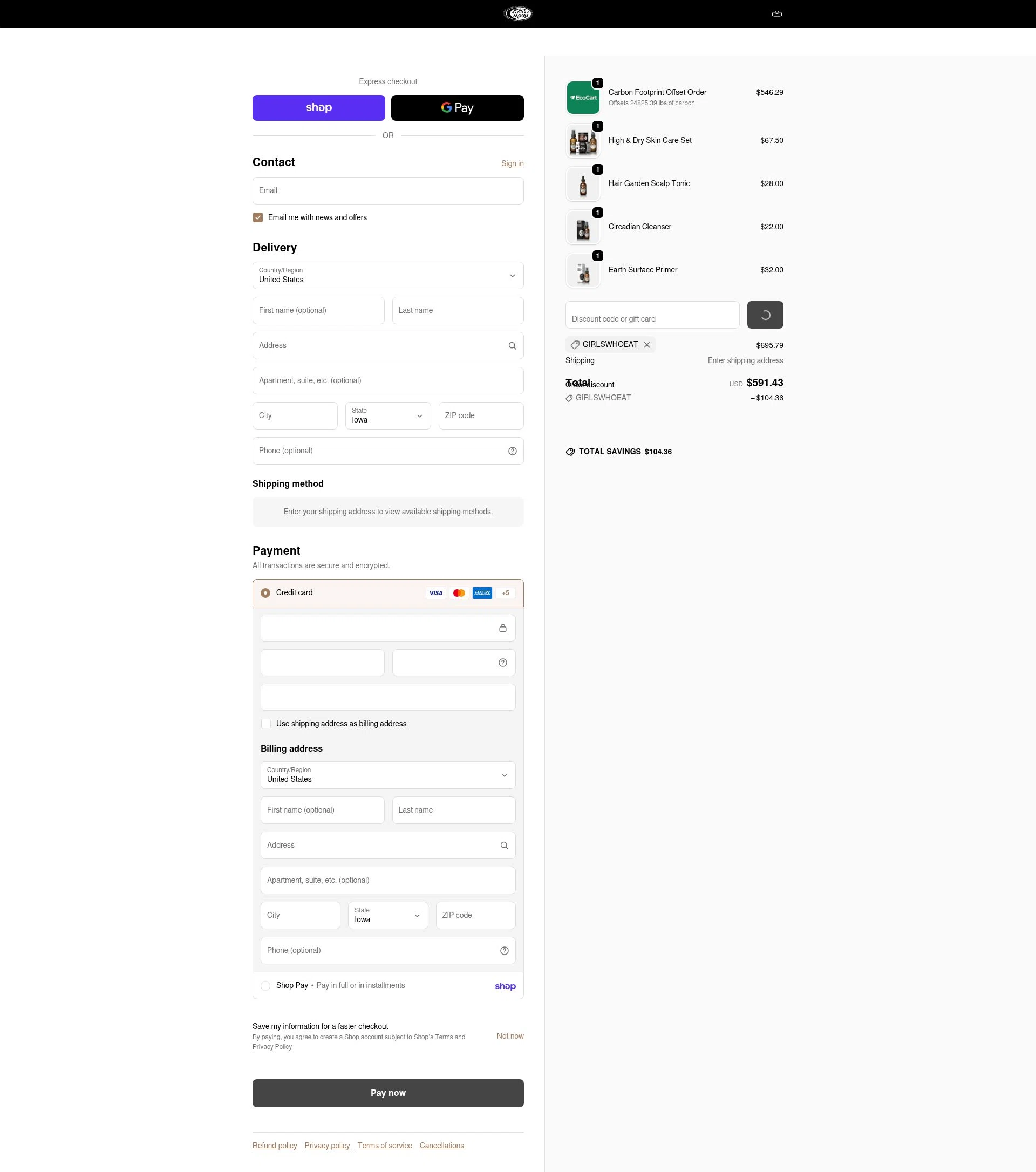 Fat and the Moon checkout page showing Fat and the Moon discount code box | Screenshot taken by SimplyCodes community member on Feb 19, 2026
