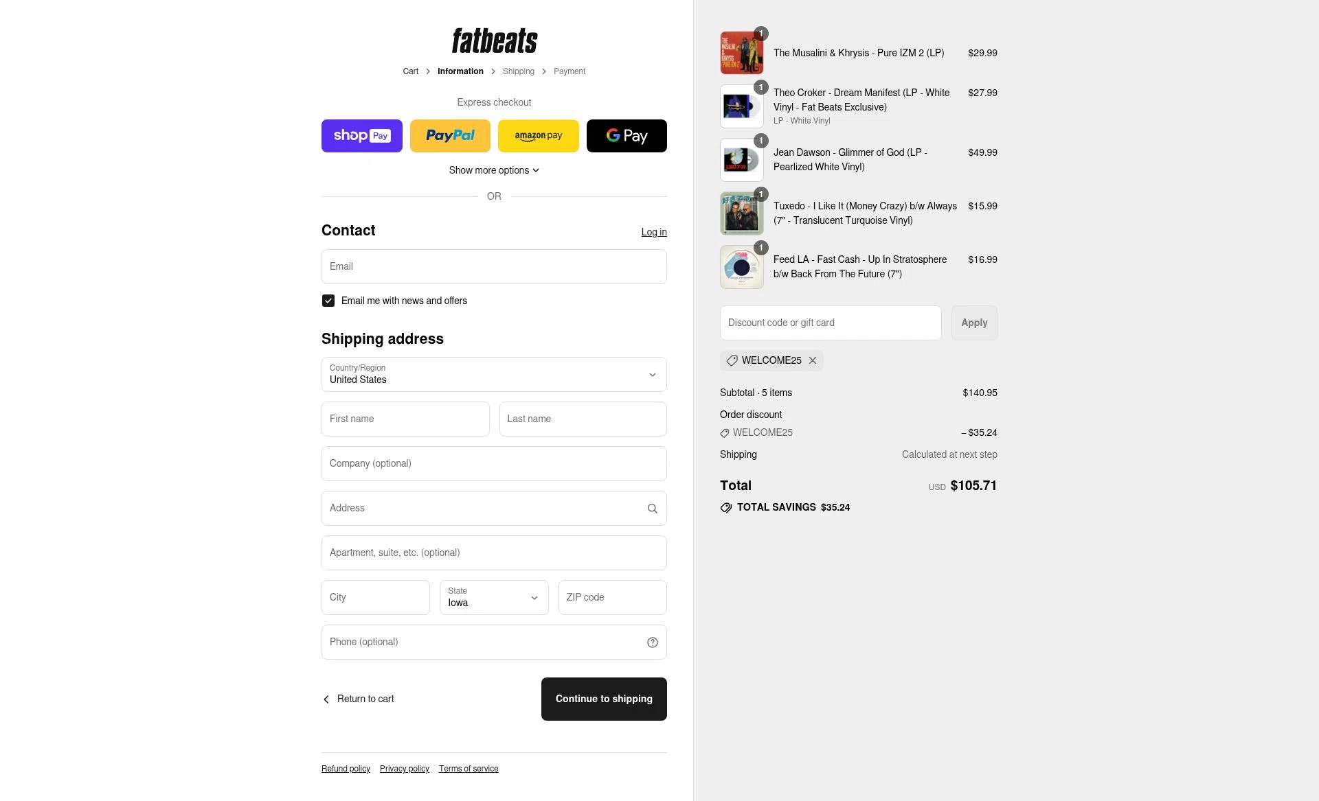 Fat Beats checkout page showing Fat Beats promo code box | Screenshot taken by SimplyCodes community member on Jul 18, 2025