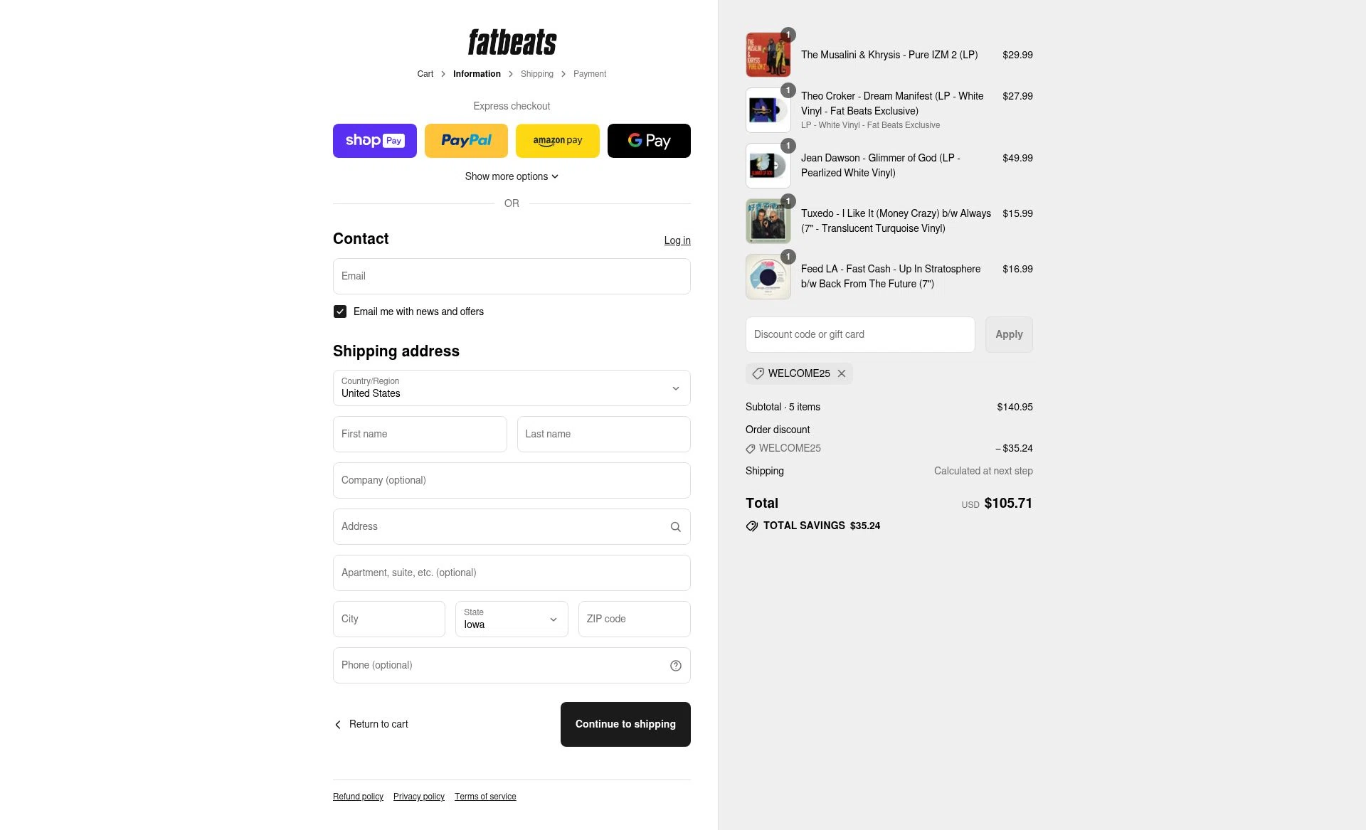 Fat Beats checkout page showing Fat Beats promo code box | Screenshot taken by SimplyCodes community member on Jul 9, 2025