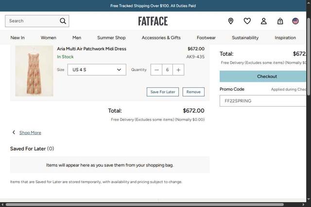 FatFace checkout page showing FatFace promo code box | Screenshot taken by SimplyCodes community member on Jul 17, 2025