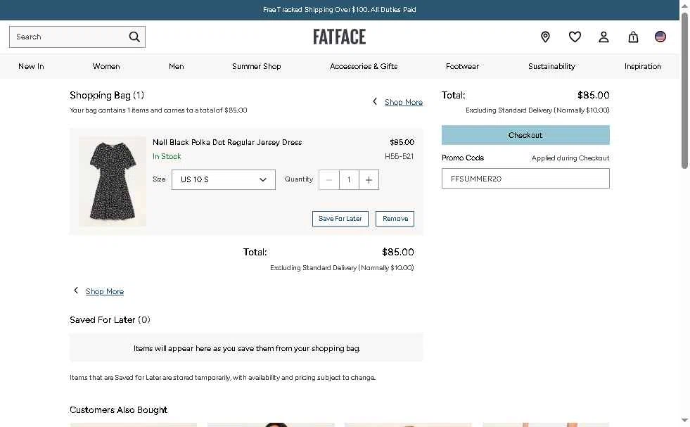 FatFace checkout page showing FatFace promo code box | Screenshot taken by SimplyCodes community member on Jul 17, 2025