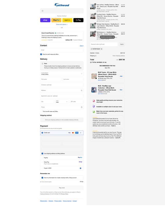 Fathead checkout page showing Fathead promo code box | Screenshot taken by SimplyCodes community member on Sep 16, 2025