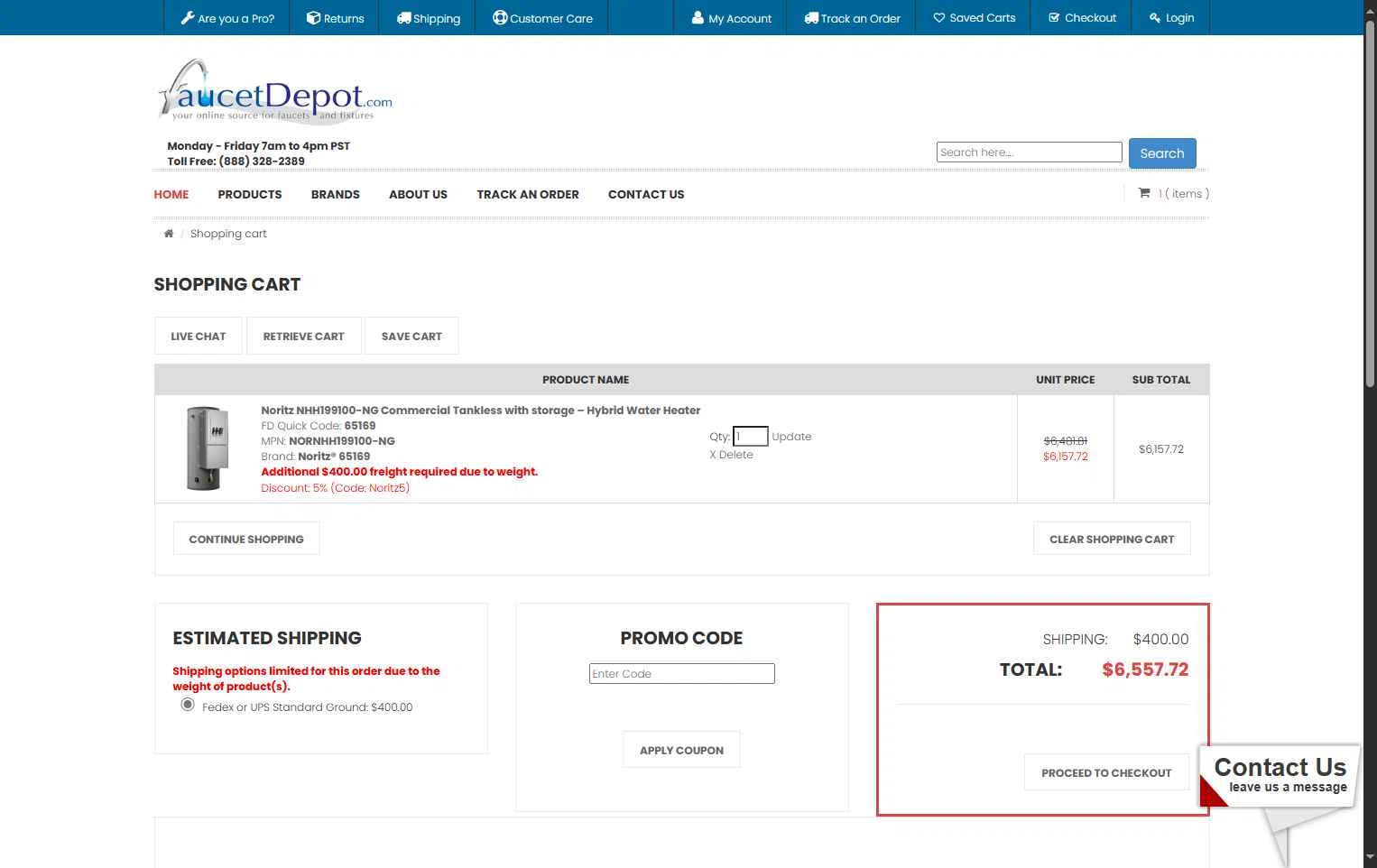 Faucet Depot checkout page showing Faucet Depot promo code box | Screenshot taken by SimplyCodes community member on Oct 16, 2025