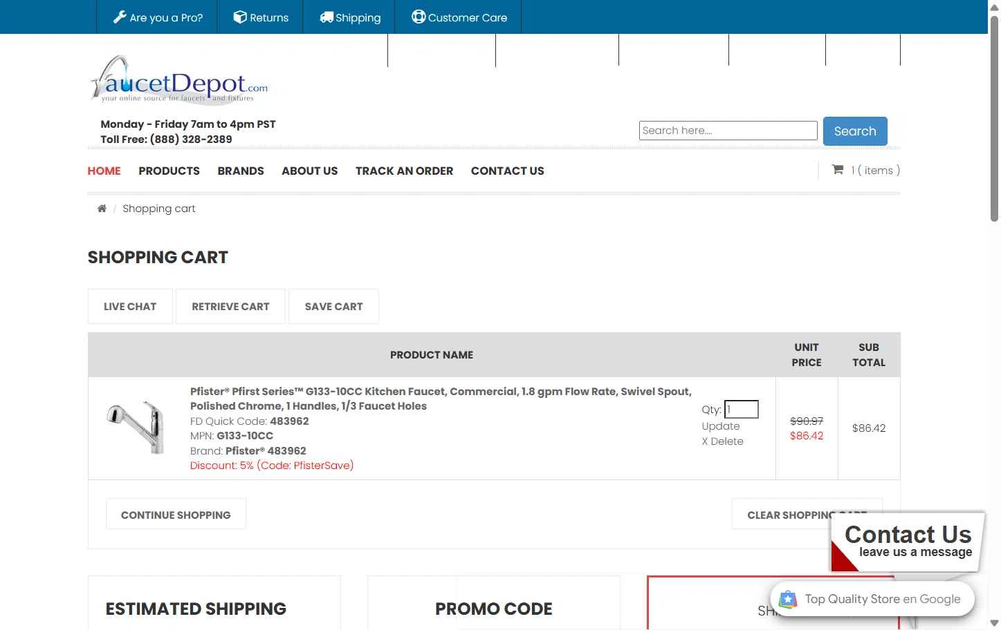 Faucet Depot checkout page showing Faucet Depot promo code box | Screenshot taken by SimplyCodes community member on Oct 16, 2025