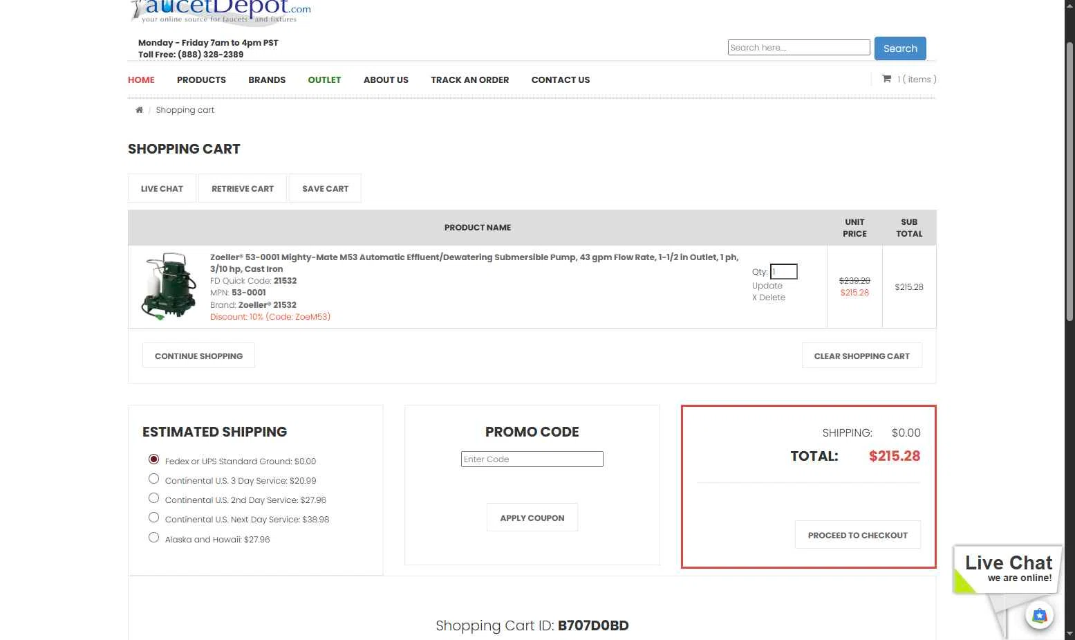 Faucet Depot checkout page showing Faucet Depot promo code box | Screenshot taken by SimplyCodes community member on Nov 4, 2025