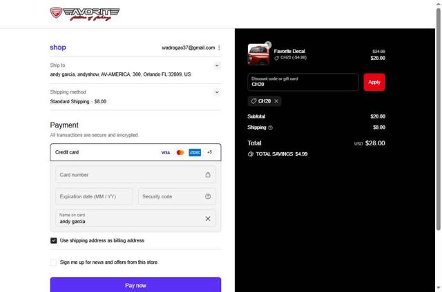 Favorite USA checkout page showing Favorite USA promo code box | Screenshot taken by SimplyCodes community member on Sep 11, 2025