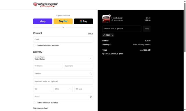 Favorite USA checkout page showing Favorite USA promo code box | Screenshot taken by SimplyCodes community member on Sep 13, 2025