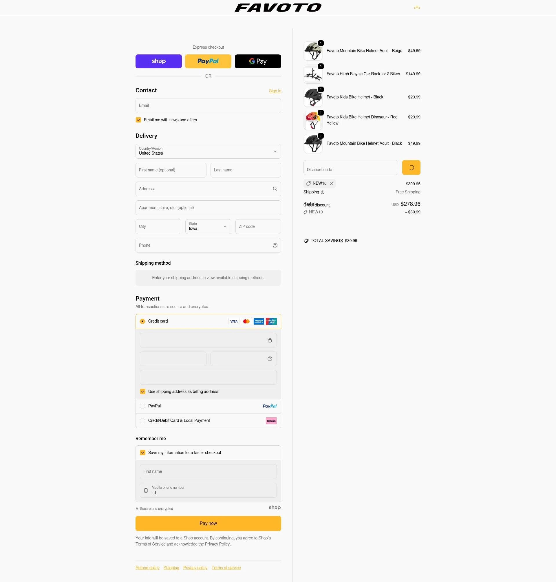 Favoto checkout page showing Favoto promo code box | Screenshot taken by SimplyCodes community member on Jan 7, 2026