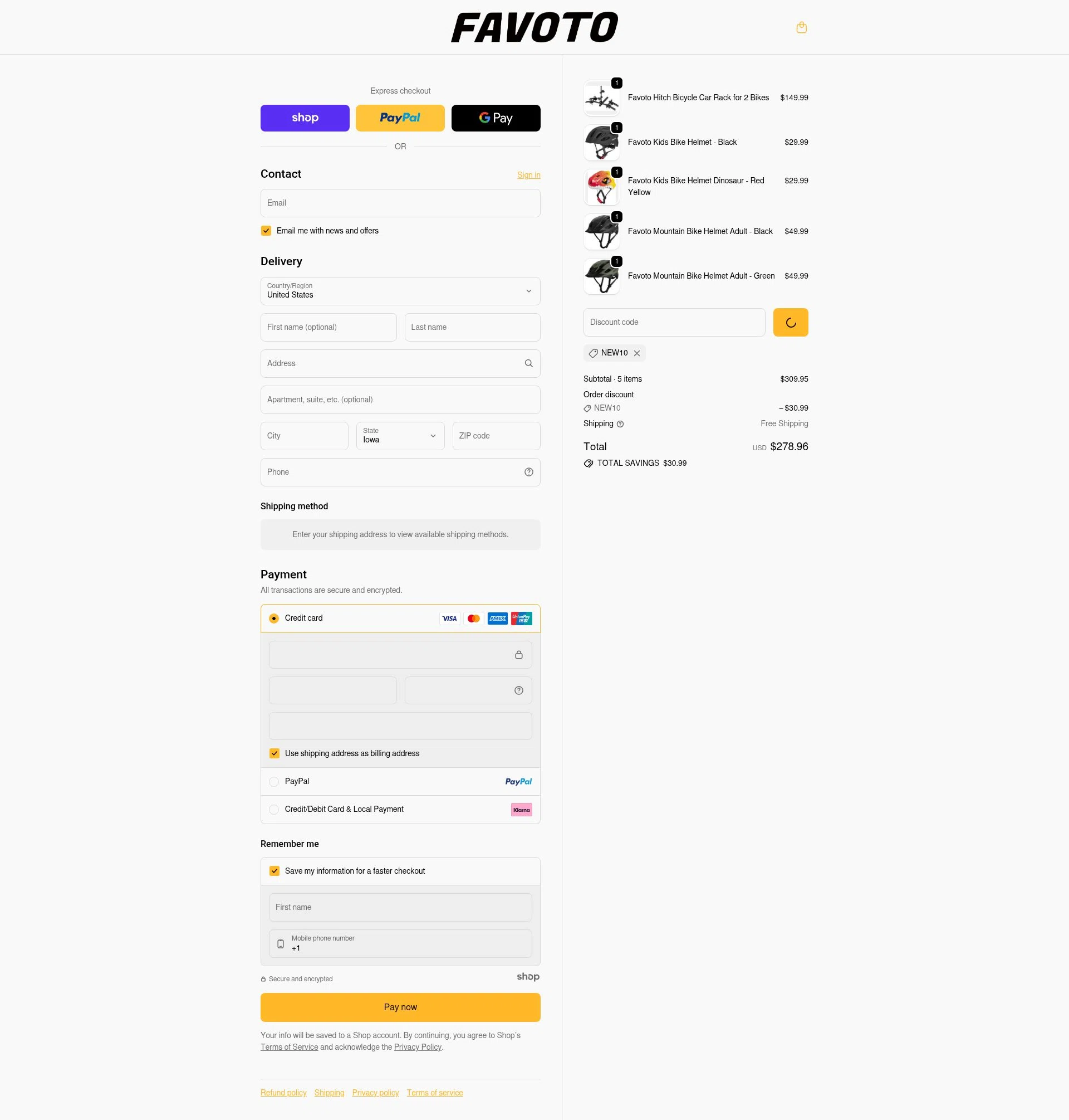 Favoto checkout page showing Favoto promo code box | Screenshot taken by SimplyCodes community member on Jan 2, 2026
