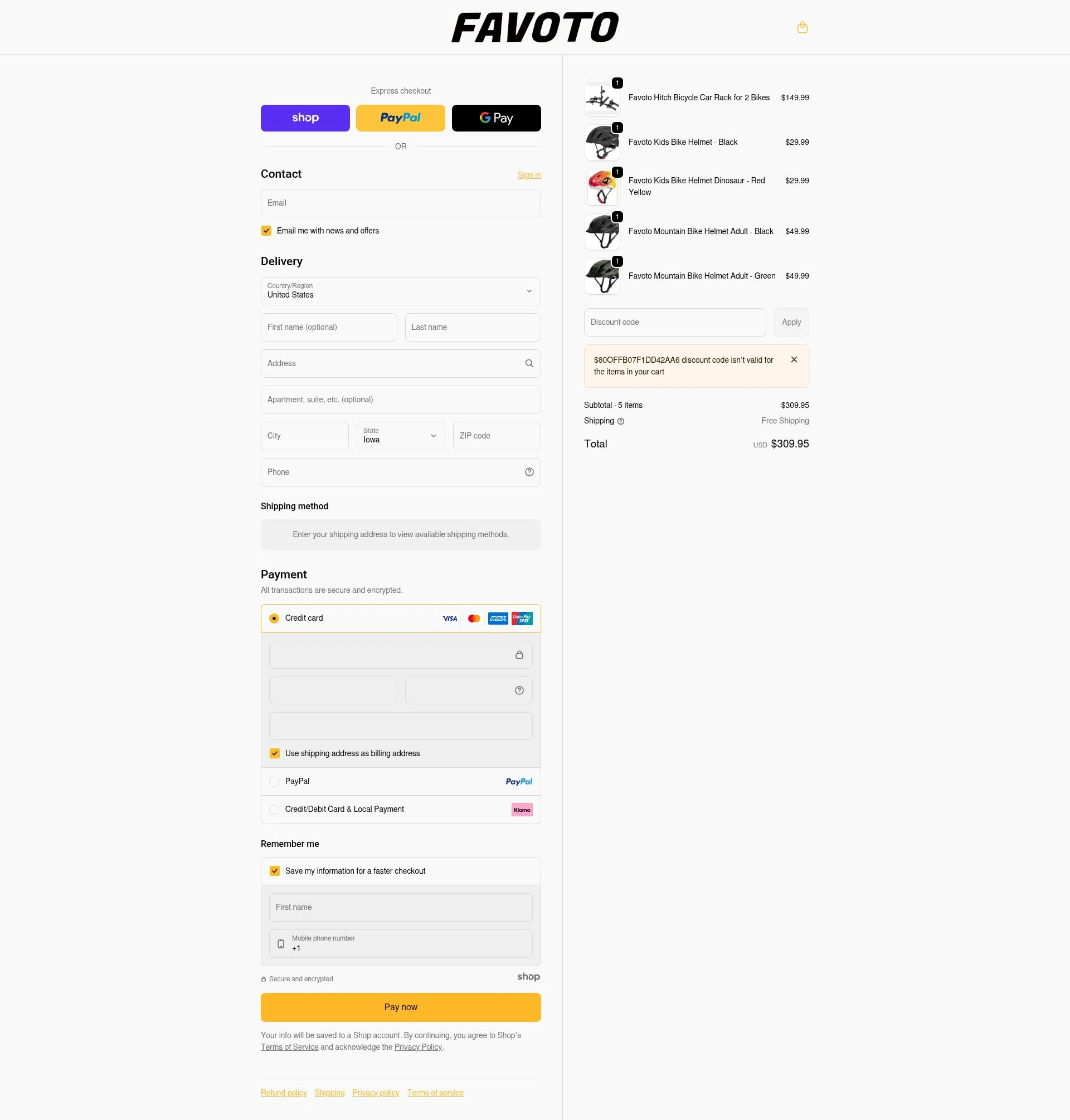 Favoto checkout page showing Favoto promo code box | Screenshot taken by SimplyCodes community member on Jan 2, 2026