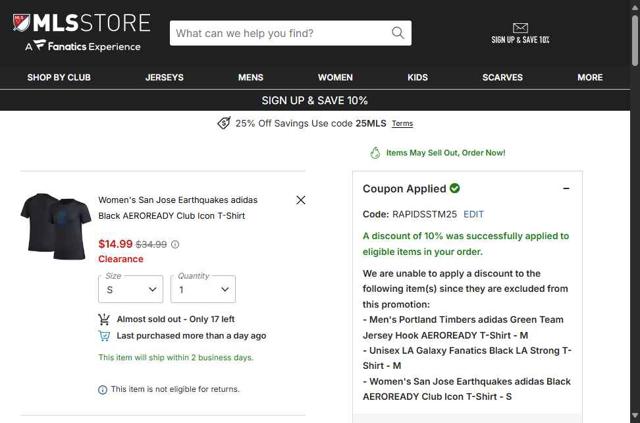 FC Cincinnati checkout page showing FC Cincinnati promo code box | Screenshot taken by SimplyCodes community member on Sep 11, 2025