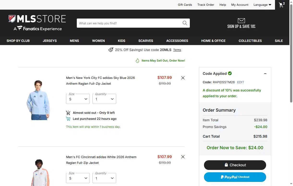 FC Cincinnati checkout page showing FC Cincinnati promo code box | Screenshot taken by SimplyCodes community member on Feb 3, 2026