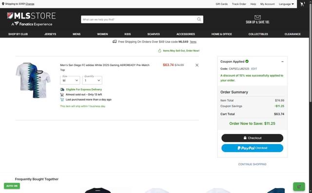 FC Cincinnati checkout page showing FC Cincinnati promo code box | Screenshot taken by SimplyCodes community member on Sep 14, 2025