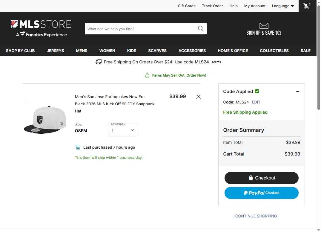 FC Cincinnati checkout page showing FC Cincinnati promo code box | Screenshot taken by SimplyCodes community member on Feb 6, 2026